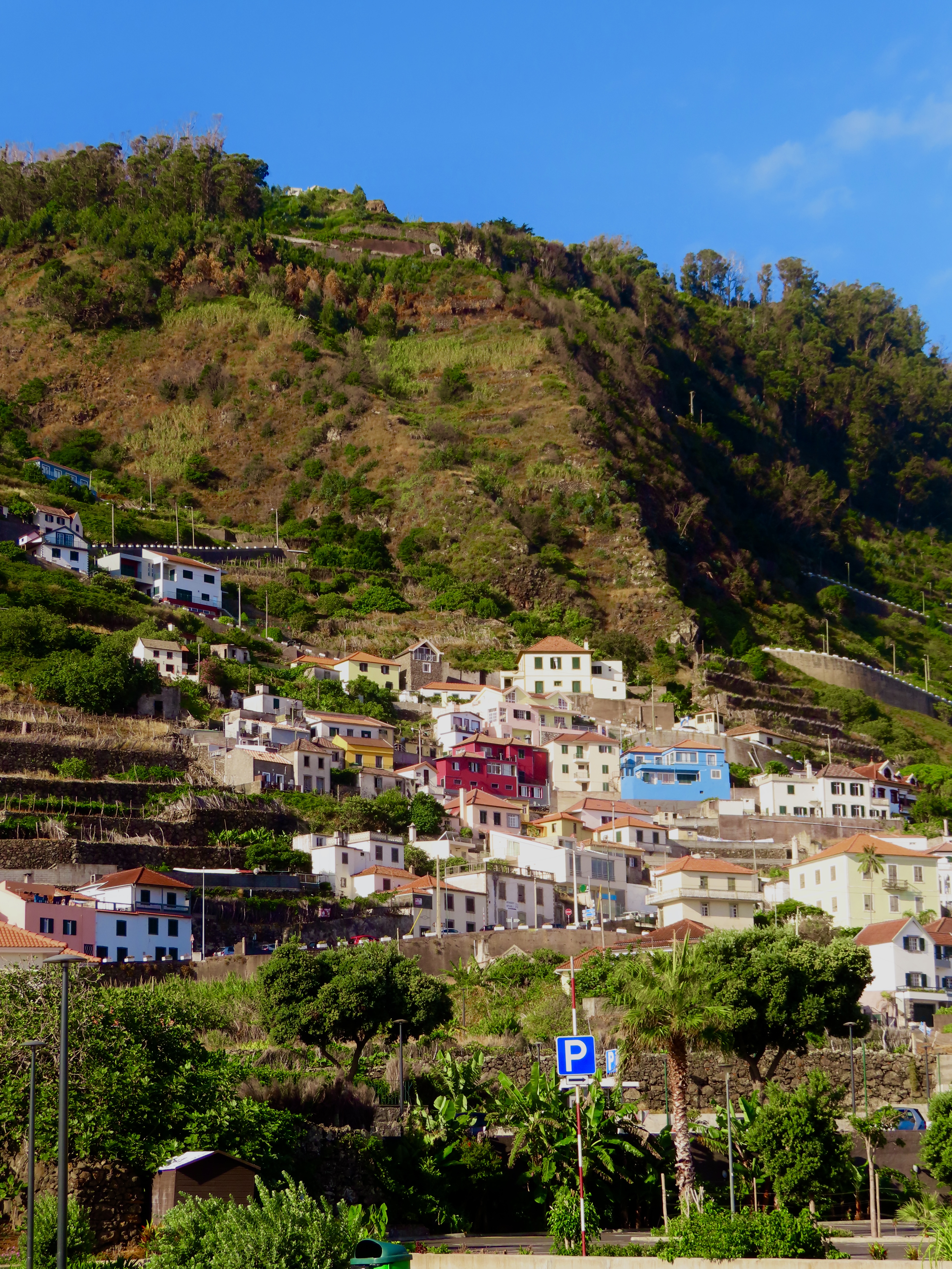 A picture of a hillside village in Madeira, Portugal.